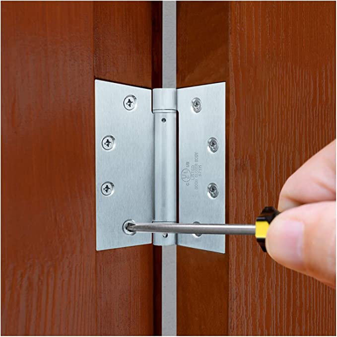 Adjustable Commercial UL Spring Hinges, 4.5 Inch Square in Satin Chrome - Self Closing Hinges - Door Closing Hinges - 3 Pack