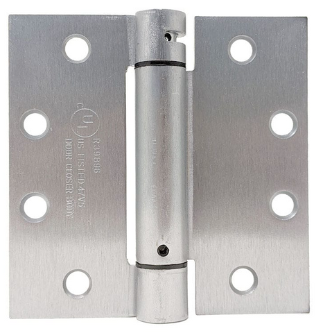 Adjustable Commercial UL Spring Hinges, 4.5 Inch Square in Satin Chrome - Self Closing Hinges - Door Closing Hinges - 3 Pack