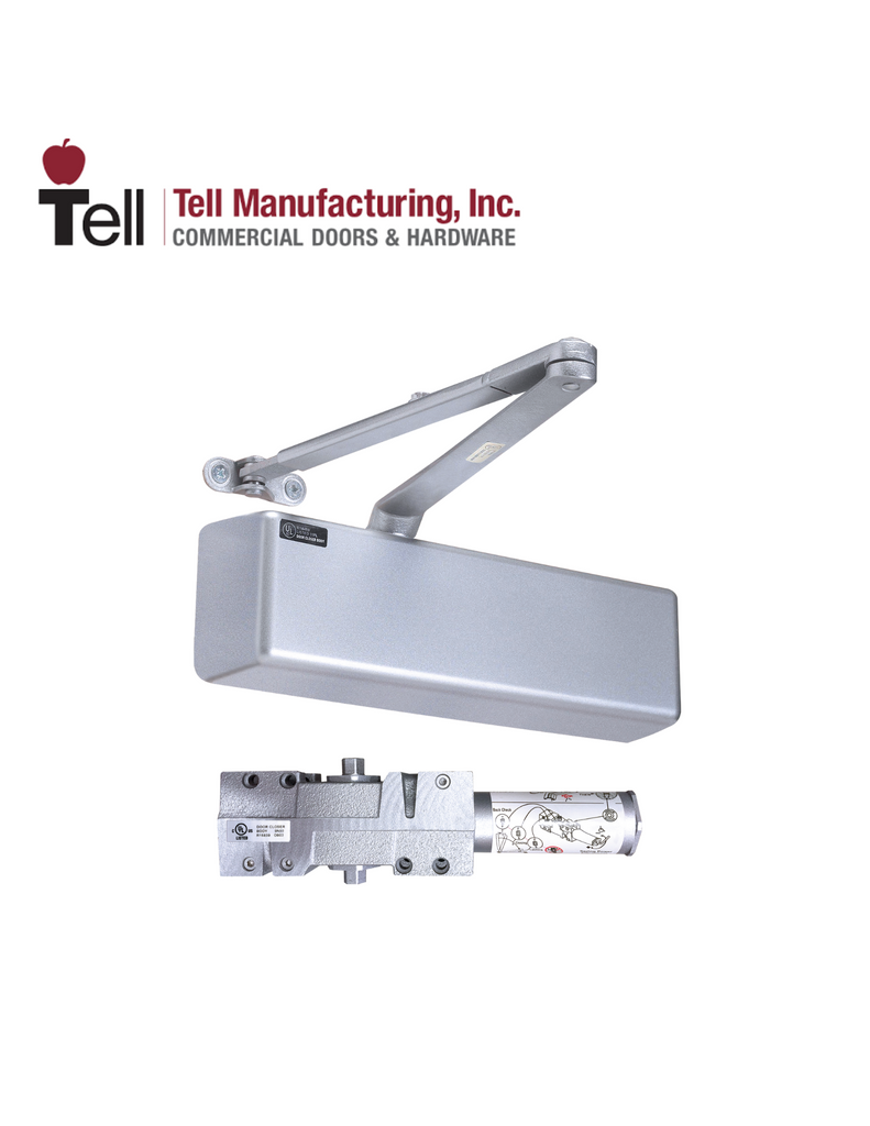 TELL - 800 Series Heavy Duty Commercial Door Closer - Parallel Arm Bracket - Adjustable Arm - 1-6 - Full Cover - Backcheck - Aluminum Finish - TELL-DC100159