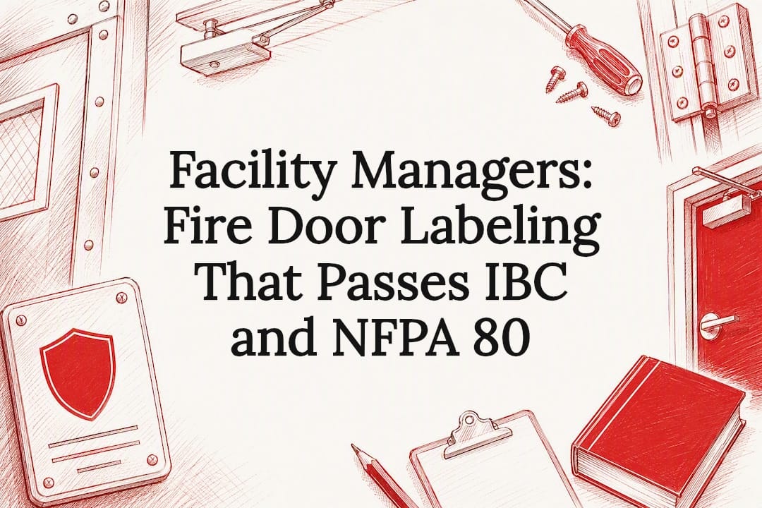 Decorative fire door compliance title card