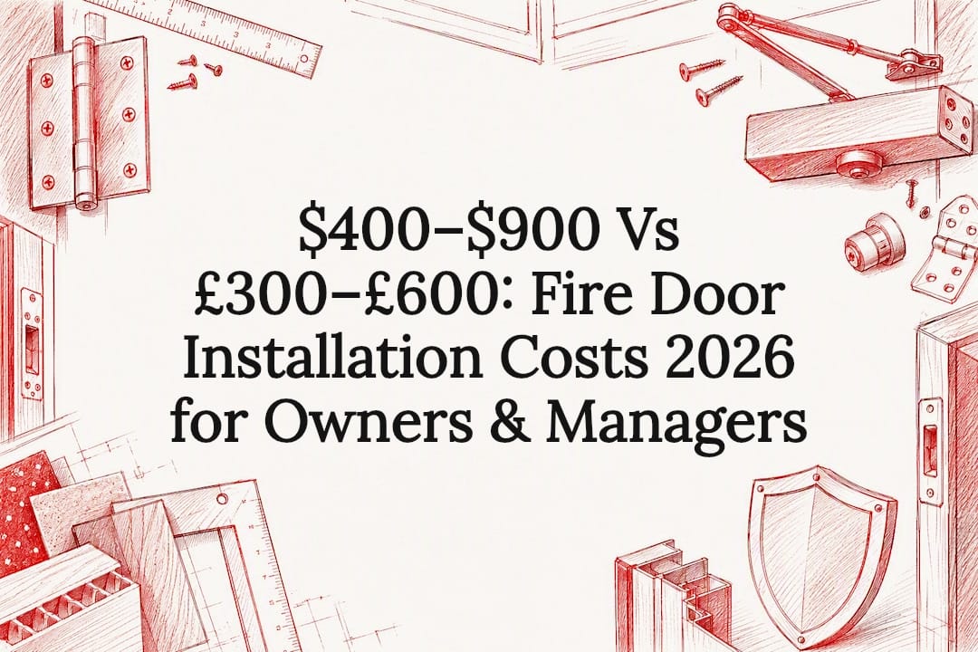 Red-accented fire door cost guide title card