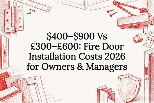 Red-accented fire door cost guide title card