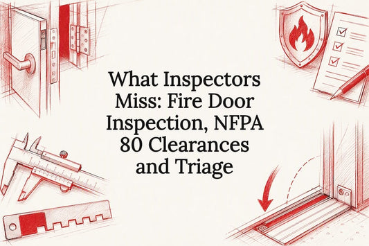 Decorative fire door inspection title card