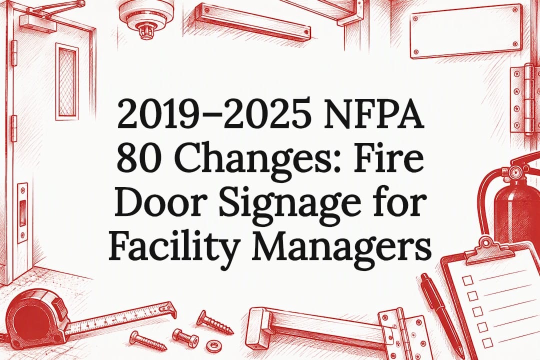 Decorative fire door signage title card