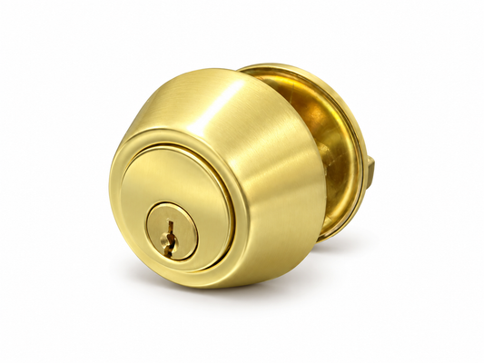 Cylinder Deadbolt 3501 Grade 2 stainless steel single cylinder deadbolt in satin brass – view 1