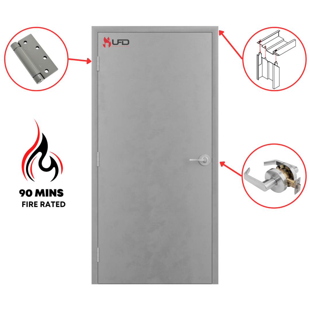 24" x 80" Flush Hollow Metal Door With Knockdown Drywall Frame, and Hardware Included - Self Closing Hinges and Cylindrical Lockset