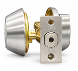 Cylinder Deadbolt 3501 Grade 2 satin chrome – side view of UFD latch bolt and faceplate