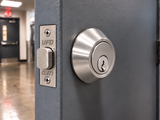 Cylinder Deadbolt 3501 Grade 2 satin chrome – installed on a commercial steel door