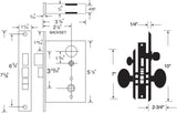 Mortise lock dimension drawing: 2-1/2 inch backset, 7-5/8 inch faceplate, 10 inch exterior plate