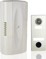 Newhouse MC145S mechanical door chime with silver push-button faceplate and 180 degree viewer