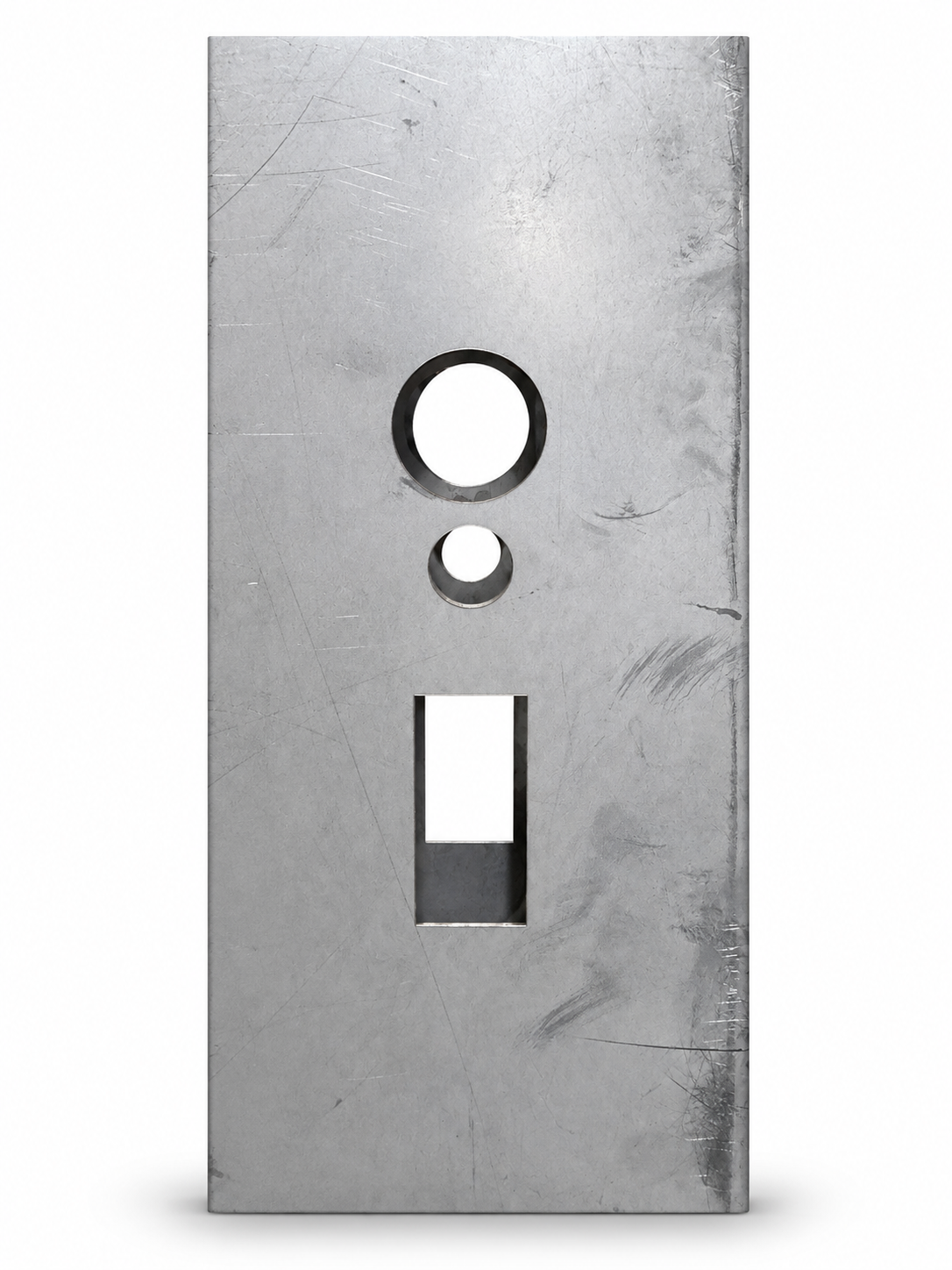 Close-up of the mortise lock prep cutouts