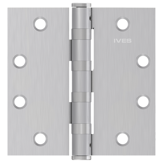 Ives 5BB1HW 4.5" x 4.5" Heavy Weight Ball Bearing Butt Hinge with Non-Removable Pin, Satin Chrome Plated (652)
