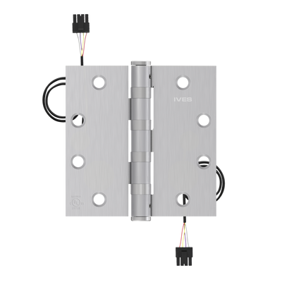 Ives 5BB1HW 4.5" x 4.5" Heavy Weight Electric Thru-Wire Hinge, 8 Wires with Connector, Satin Chrome Plated (652)