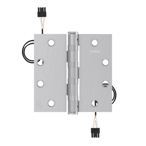 Ives 5BB1HW 4.5" x 4.5" Heavy Weight Electric Thru-Wire Hinge, 8 Wires with Connector, Satin Chrome Plated (652)