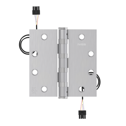 Ives 5BB1HW 4.5" x 4.5" Heavy Weight Electric Thru-Wire Hinge, 8 Wires with Connector, Satin Chrome Plated (652)