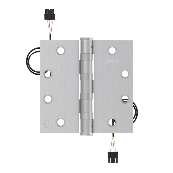 Ives 5BB1HW 4.5" x 4.5" Heavy Weight Electric Thru-Wire Hinge, 8 Wires with Connector, Satin Chrome Plated (652)