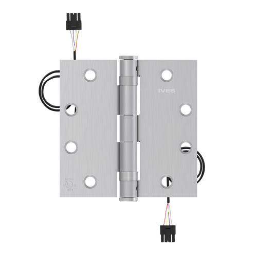 Ives 5BB1 4.5" x 4.5" Electric Thru-Wire Hinge, 8 Wires with Connector, Satin Chrome Plated (652)