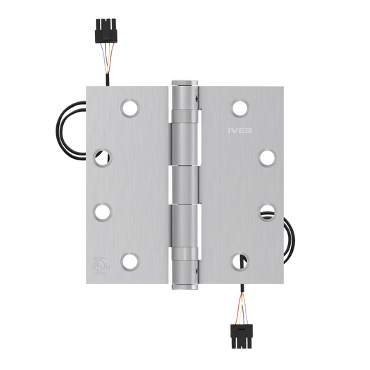 Ives 5BB1 4.5" x 4.5" Electric Thru-Wire Hinge, 8 Wires with Connector, Satin Chrome Plated (652)