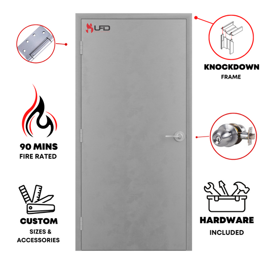 32 x 80 Steel Door Unit – Commercial Flush Hollow Metal Door with Frame, Self-Closing Hinges & Cylindrical Lockset | Universal Fireproof Door