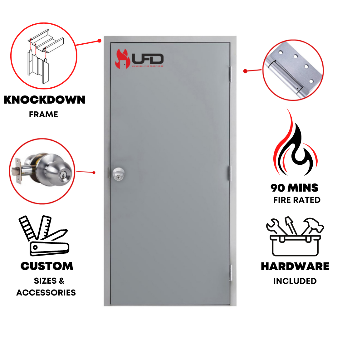 36" x 84" Flush Hollow Metal Door With Knockdown Drywall Frame, Hardware Included - Hinges and Cylindrical Lockset