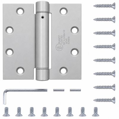 Adjustable Commercial UL Spring Hinges, 4.5 Inch Square in Satin Chrome - Self Closing Hinges - Door Closing Hinges - 3 Pack