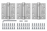 Adjustable Commercial UL Spring Hinges, 4.5 Inch Square in Satin Chrome - Self Closing Hinges - Door Closing Hinges - 3 Pack
