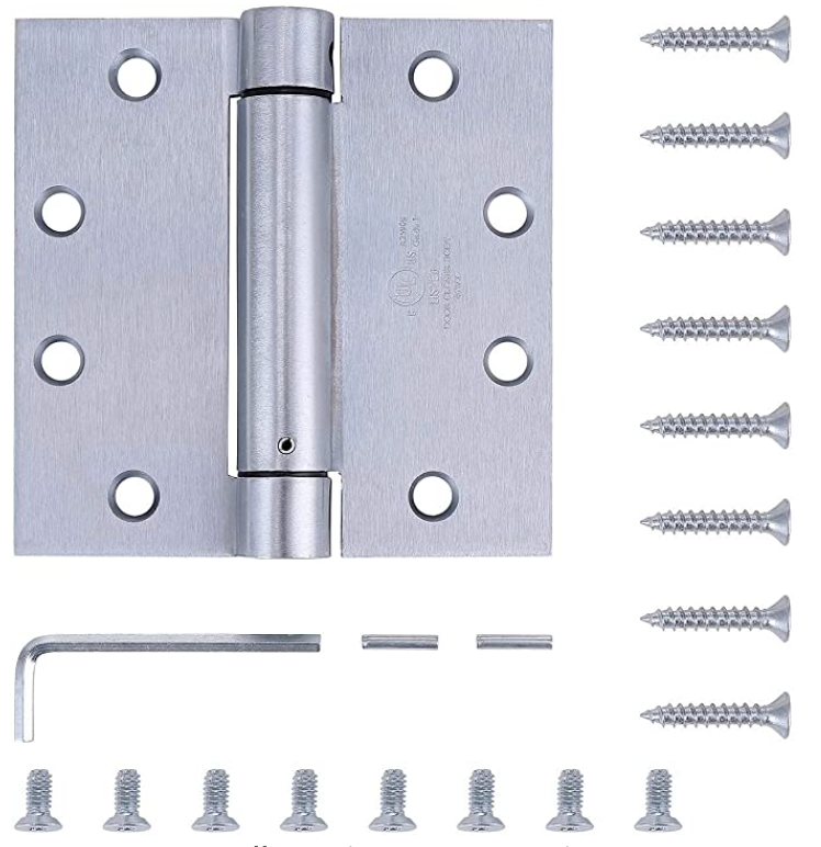 Adjustable Commercial UL Spring Hinges, 4.5 Inch Square in Satin Chrome - Self Closing Hinges - Door Closing Hinges - 3 Pack
