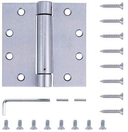 Adjustable Commercial UL Spring Hinges, 4.5 Inch Square in Satin Chrome - Self Closing Hinges - Door Closing Hinges - 3 Pack