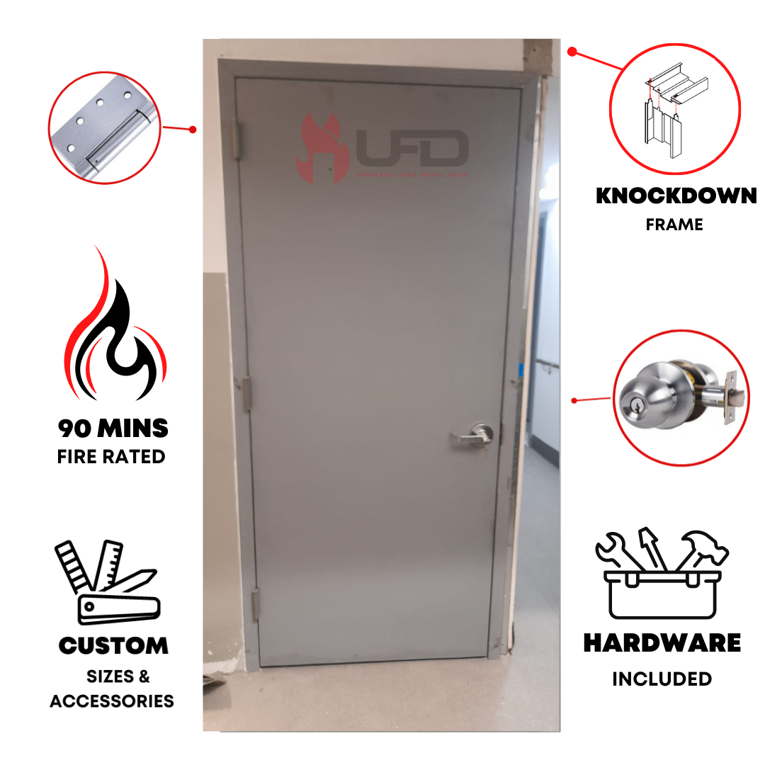 36" x 84" Flush Hollow Metal Door With Knockdown Drywall Frame, Hardware Included - Hinges and Cylindrical Lockset