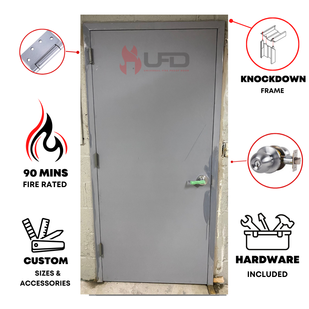 36" x 84" Flush Hollow Metal Door With Knockdown Drywall Frame, Hardware Included - Hinges and Cylindrical Lockset