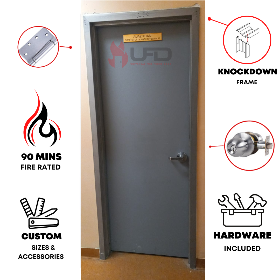 36" x 84" Flush Hollow Metal Door With Knockdown Drywall Frame, Hardware Included - Hinges and Cylindrical Lockset