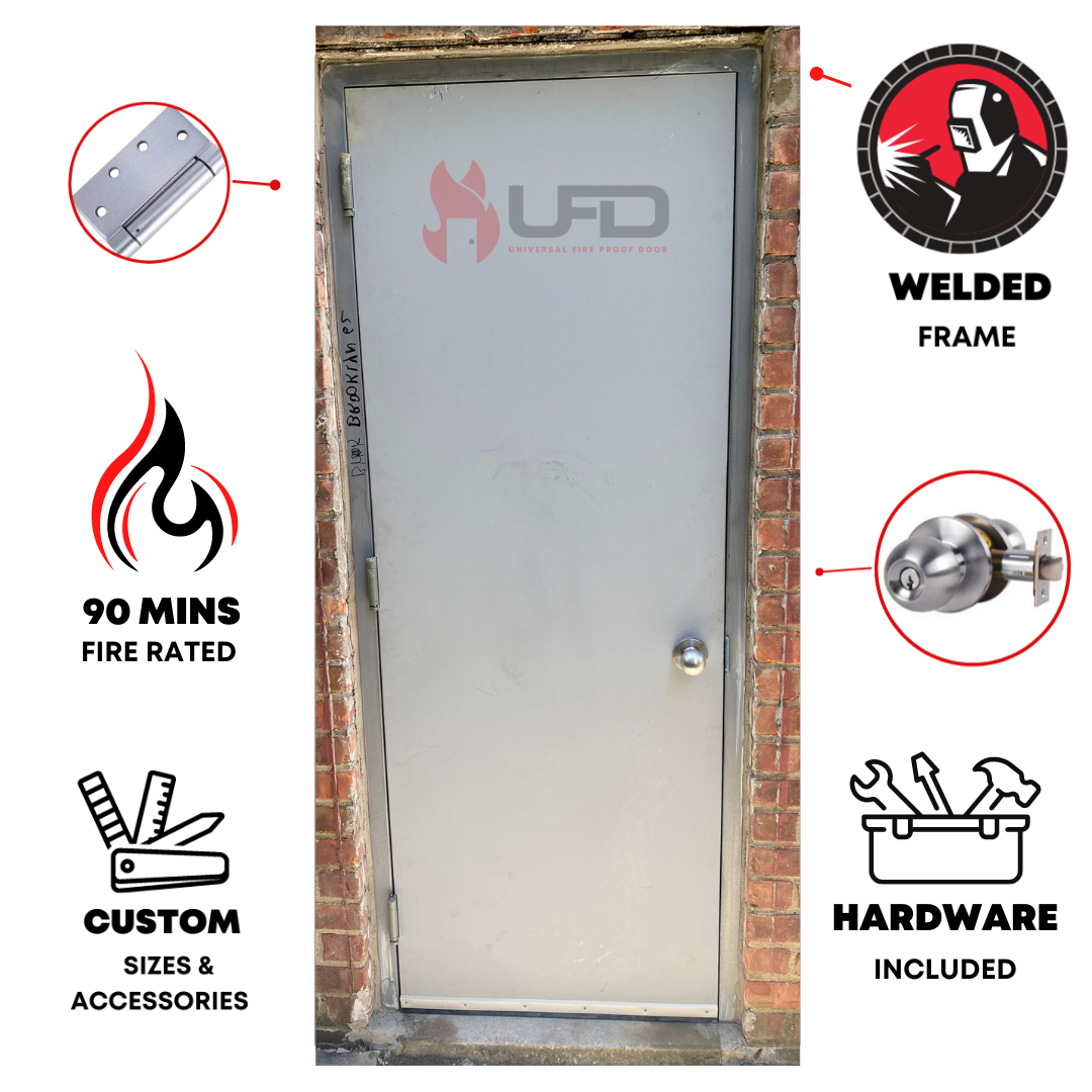 36" x 84" Flush Hollow Metal Door With Knockdown Drywall Frame, Hardware Included - Hinges and Cylindrical Lockset