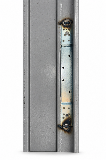 Welded strike reinforcement on a knock-down steel door frame jamb