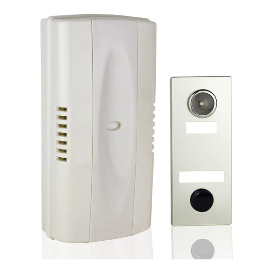 Newhouse MC145S mechanical door chime with silver push-button faceplate and 180 degree viewer