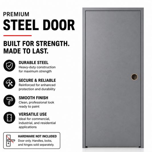 Premium steel door — built for strength, made to last. Hardware not included.