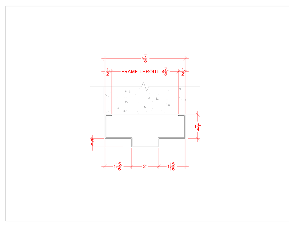 Welded steel door frame profile drawing – 4-7/8 inch throat, 5-7/8 inch overall, 2 inch face, 5/8 inch stop