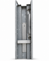 Back of a welded steel frame jamb with hinge reinforcement and wall anchor