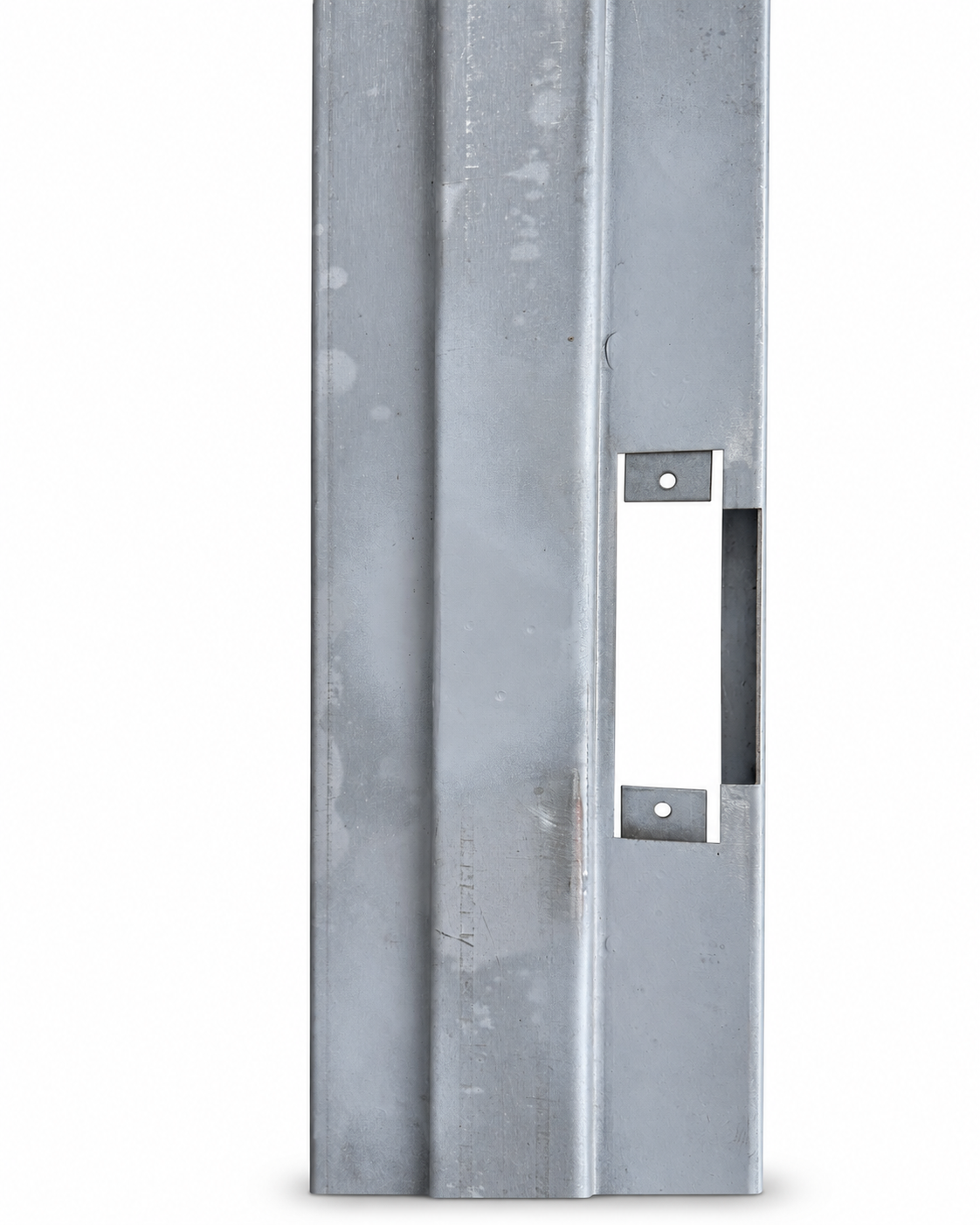 Strike cutout on the lock jamb of a welded steel door frame