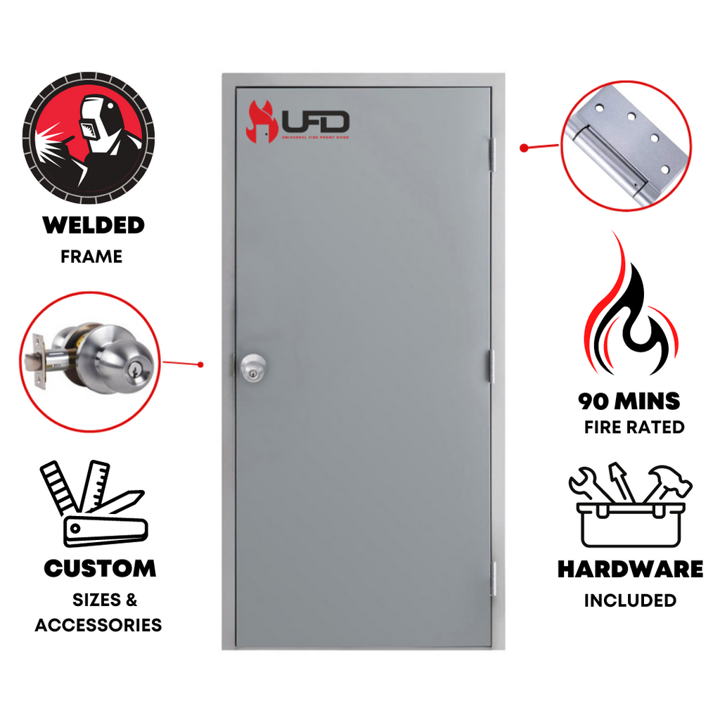 36 x 80 Flush Hollow Metal Door With Welded Masonry Frame, Hardware Included - Hinges and Cylindrical Lockset